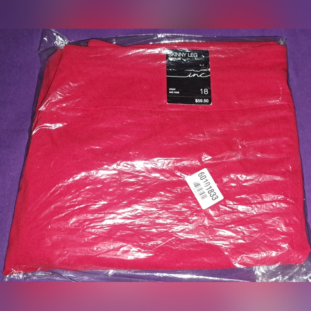 INC International Concepts Mid Rise Red Skinny Crop Pants (Size 18)